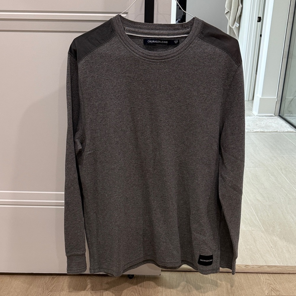 Calvin Klein Men's Charcoal and Black Long Sleeve Tee
